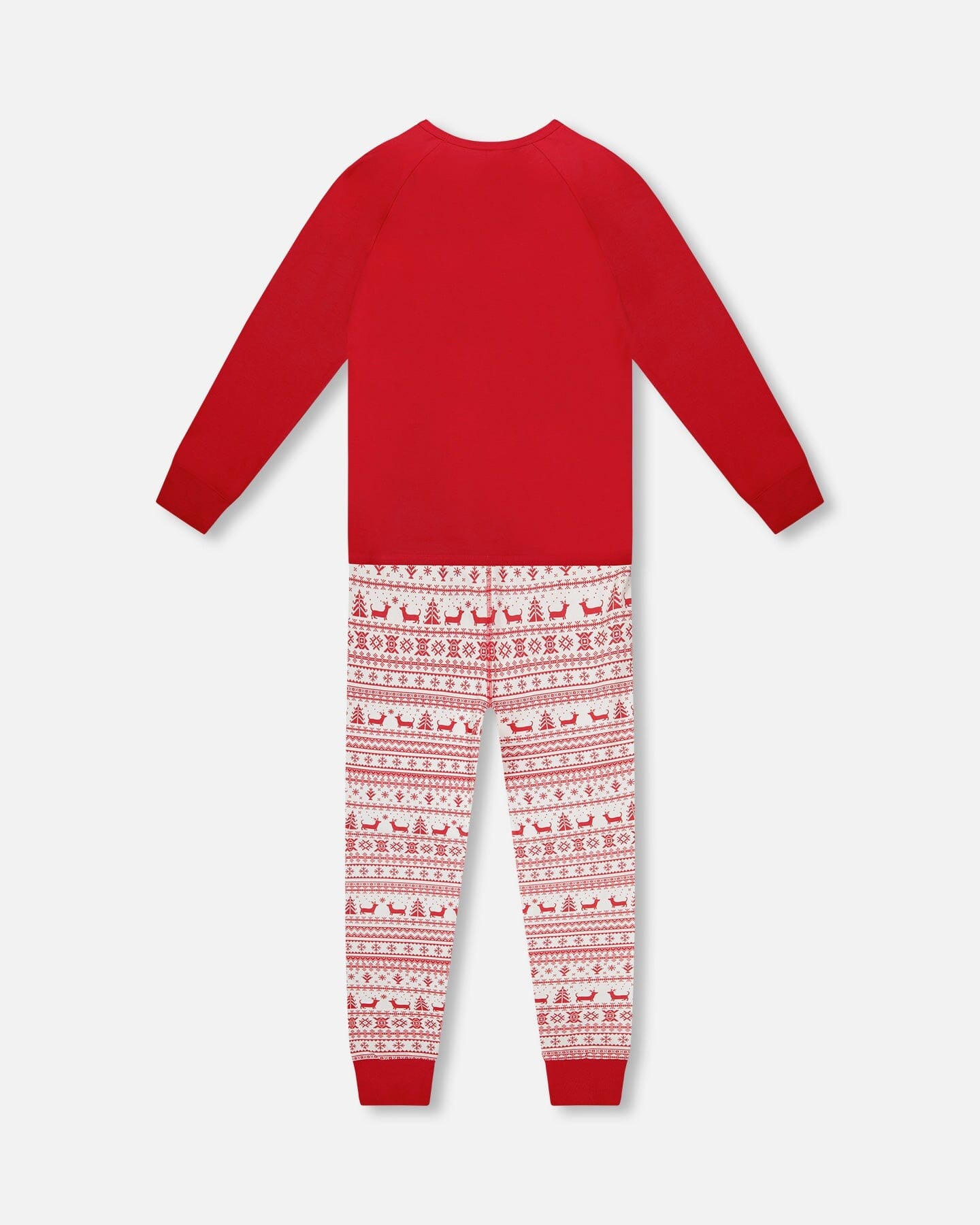 Adult Men Organic Cotton Two-Piece Pajama Set Red And White Fairisle - H20R13_089
