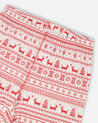 Adult Men Organic Cotton Two-Piece Pajama Set Red And White Fairisle - H20R13_089