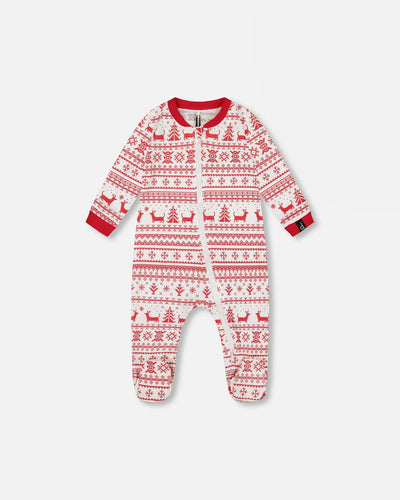 Organic Cotton Baby One-Piece Pajamas Red And White Fairisle - H20R40US_089