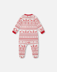 Organic Cotton Baby One-Piece Pajamas Red And White Fairisle - H20R40US_089