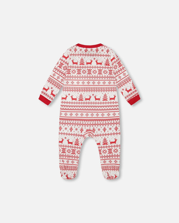 Organic Cotton Baby One-Piece Pajamas Red And White Fairisle - H20R40US_089