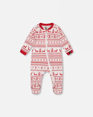 Organic Cotton Baby One-Piece Pajama Red And White Fairisle - H20R40_089
