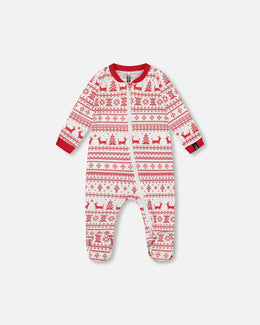 Organic Cotton Baby One-Piece Pajama Red And White Fairisle - H20R40_089