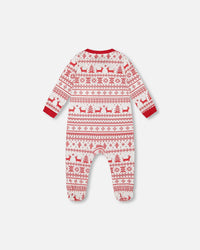 Organic Cotton Baby One-Piece Pajama Red And White Fairisle - H20R40_089
