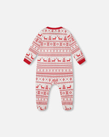 Organic Cotton Baby One-Piece Pajama Red And White Fairisle - H20R40_089