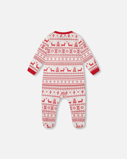 Organic Cotton Baby One-Piece Pajama Red And White Fairisle - H20R40_089