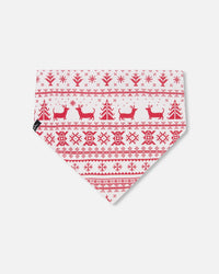 Organic Cotton Christmas Bandana For Dogs Red And White Fairisle - H20RB_089