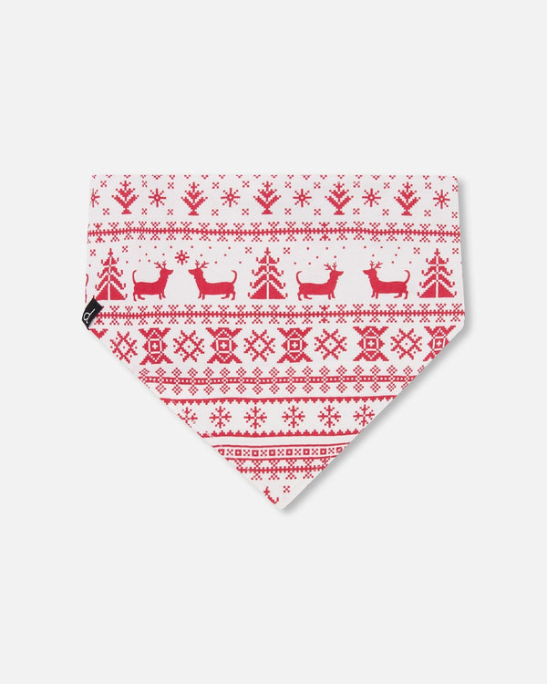 Organic Cotton Christmas Bandana For Dogs Red And White Fairisle - H20RB_089