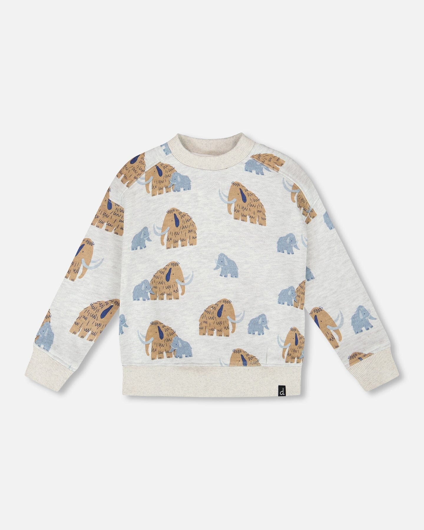 Long Sleeve Crew Neck Fleece Sweatshirt Beige Mammoth Print - H20S31_059