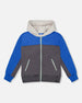 Color Blocked Zip Front Fleece Hoodie Dark Gray - H20T30_913