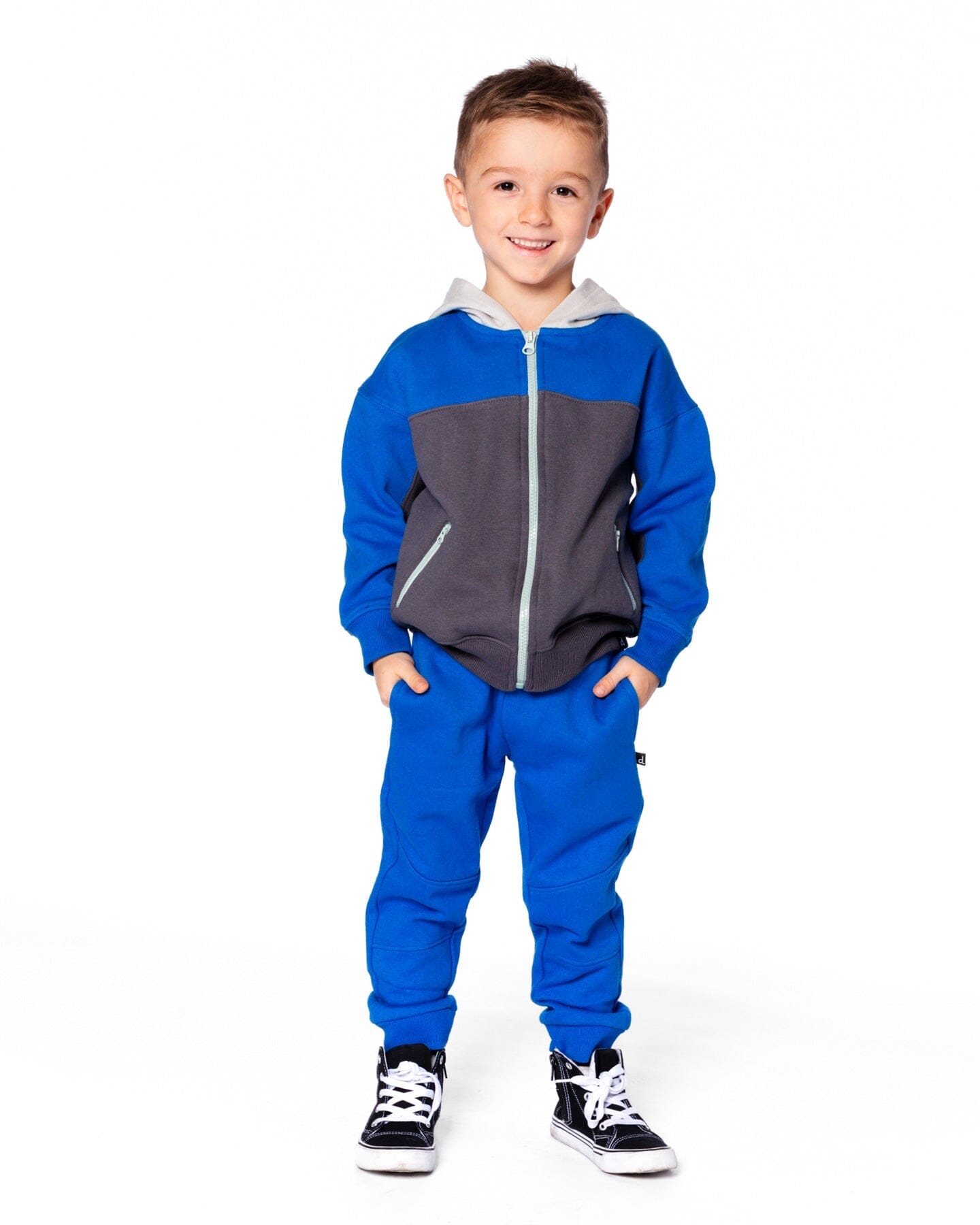 Color Blocked Zip Front Fleece Hoodie Dark Gray - H20T30_913
