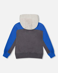 Color Blocked Zip Front Fleece Hoodie Dark Gray - H20T30_913