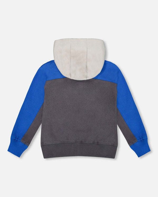 Color Blocked Zip Front Fleece Hoodie Dark Gray - H20T30_913