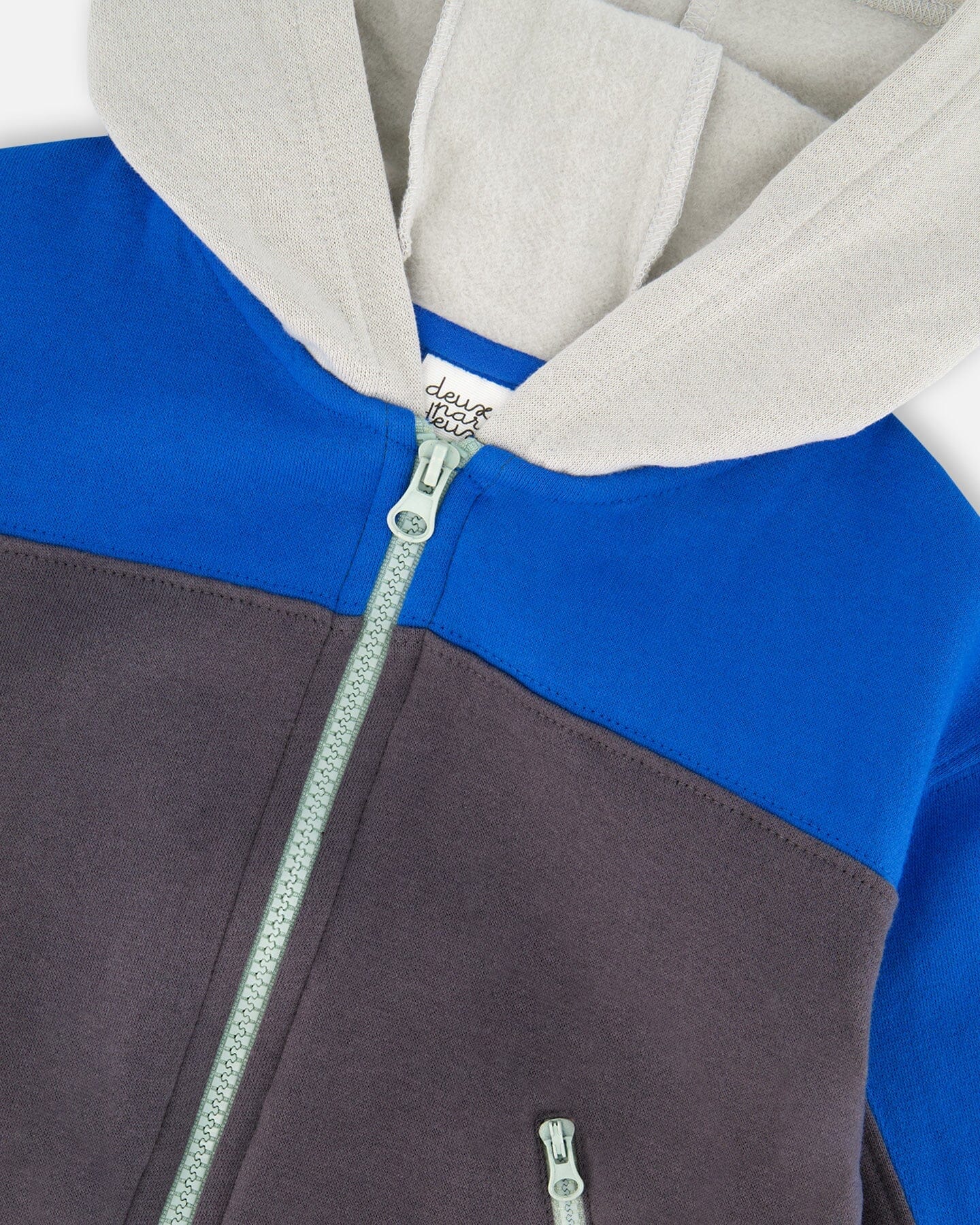 Color Blocked Zip Front Fleece Hoodie Dark Gray - H20T30_913