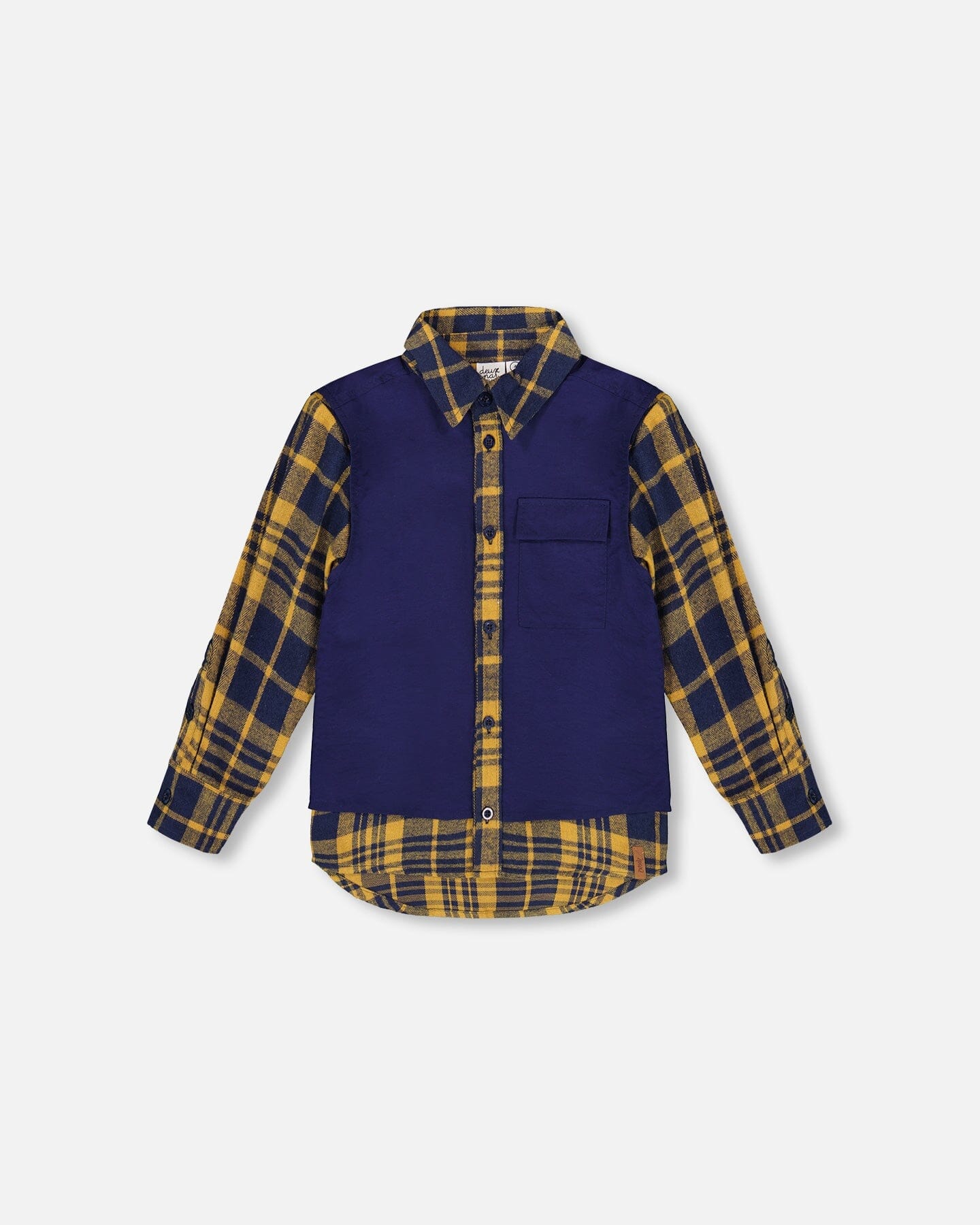 Long Sleeve Plaid Flannel Shirt With Solid Vest Blue And Ocher - H20U15_000