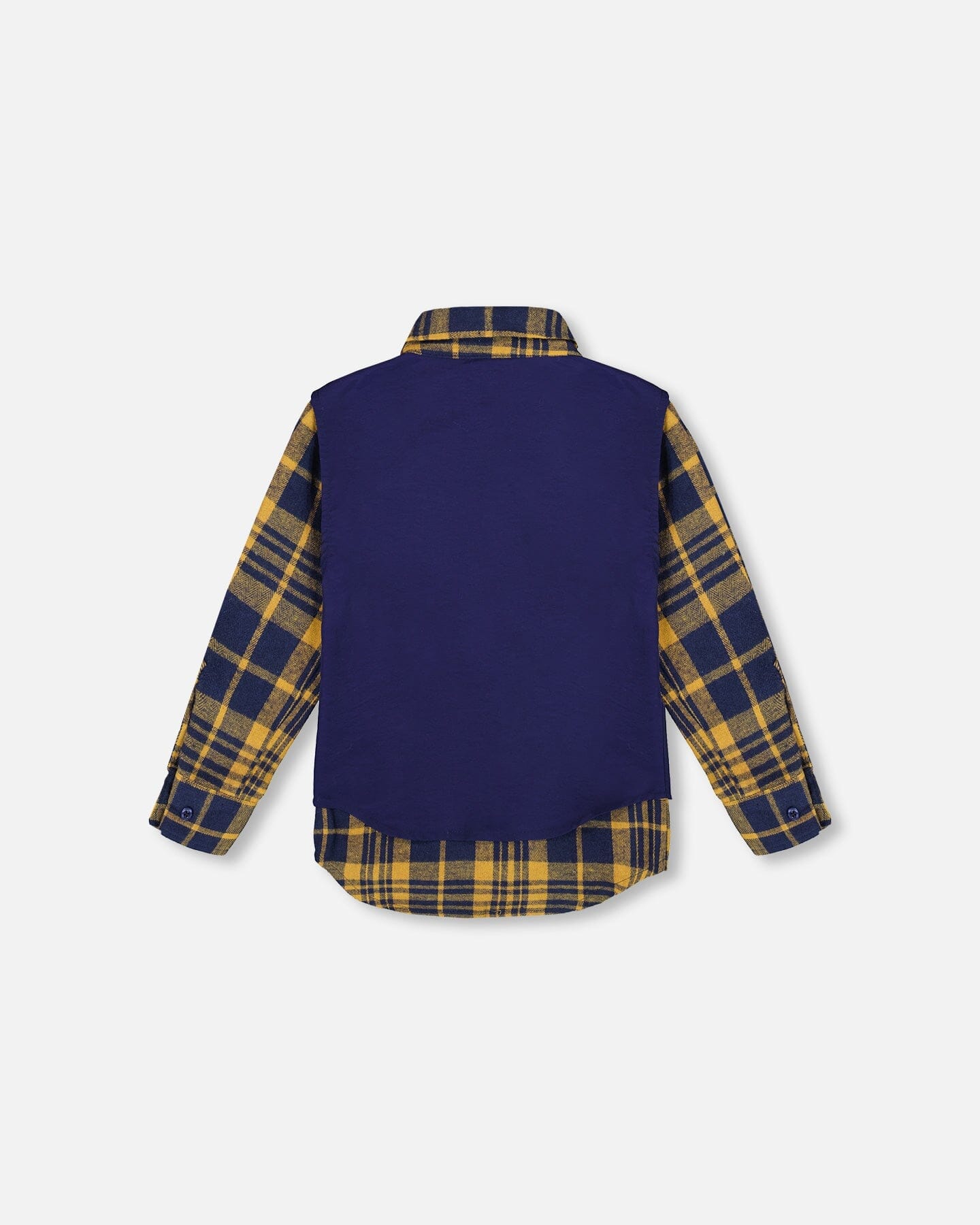 Long Sleeve Plaid Flannel Shirt With Solid Vest Blue And Ocher - H20U15_000