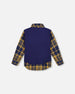Long Sleeve Plaid Flannel Shirt With Solid Vest Blue And Ocher - H20U15_000