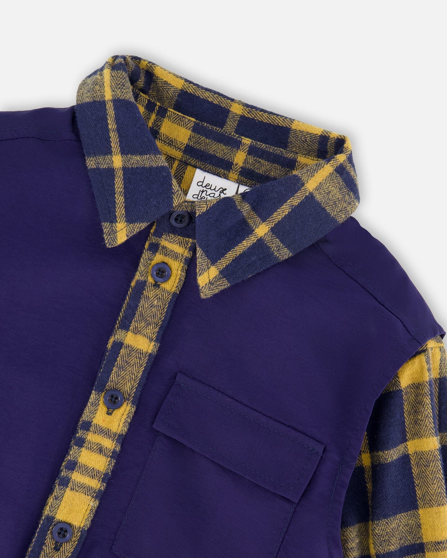 Long Sleeve Plaid Flannel Shirt With Solid Vest Blue And Ocher - H20U15_000