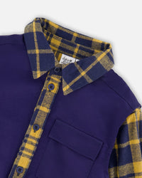 Long Sleeve Plaid Flannel Shirt With Solid Vest Blue And Ocher - H20U15_000