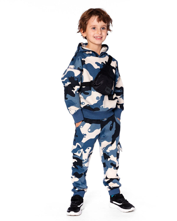 Fleece Sweatpants With Cargo Pockets Blue Camouflage - H20U23_092