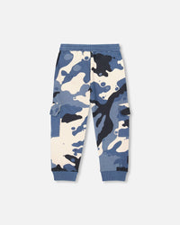 Fleece Sweatpants With Cargo Pockets Blue Camouflage - H20U23_092