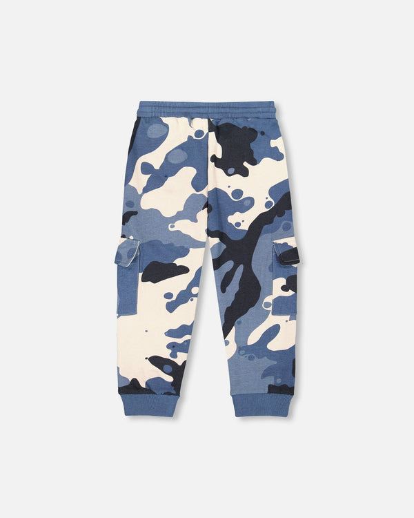 Fleece Sweatpants With Cargo Pockets Blue Camouflage - H20U23_092