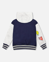 Full Zip Hooded Fleece Jacket Navy Blue - H20U30_481