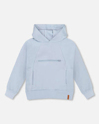 Pullover Hooded Fleece Sweatshirt With Zip Pocket Light Blue - H20U31_972