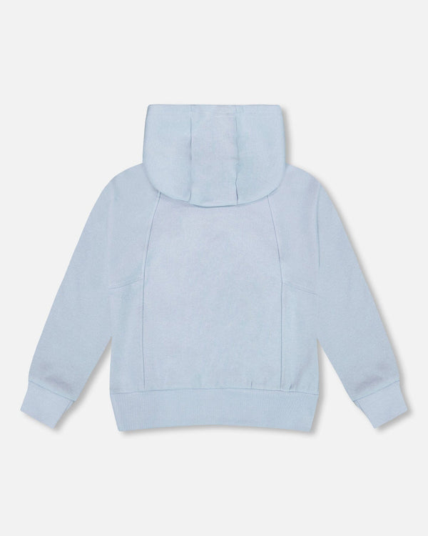 Pullover Hooded Fleece Sweatshirt With Zip Pocket Light Blue - H20U31_972