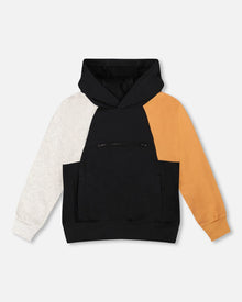 Pullover Hooded Fleece Sweatshirt With Zip Pocket Black - H20U31_999
