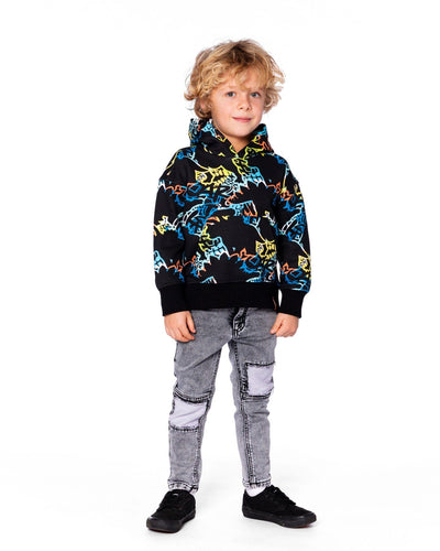 Printed Hooded Fleece Sweatshirt Black - H20U34_999