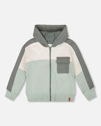 Full Zip Fleece Color Block Sweatshirt Green Gray - H20U38_325