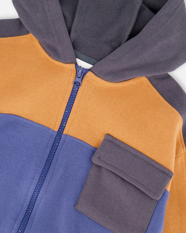 Full Zip Fleece Color Block Sweatshirt Blue - H20U38_479