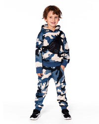 Hooded Fleece Sweatshirt With Crossbody Bag Blue Camouflage - H20U41_092