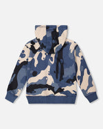 Hooded Fleece Sweatshirt With Crossbody Bag Blue Camouflage - H20U41_092