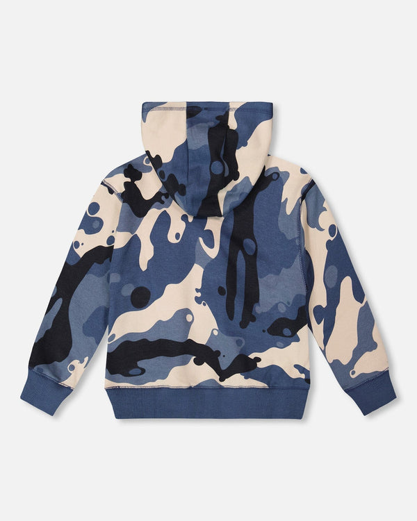 Hooded Fleece Sweatshirt With Crossbody Bag Blue Camouflage - H20U41_092