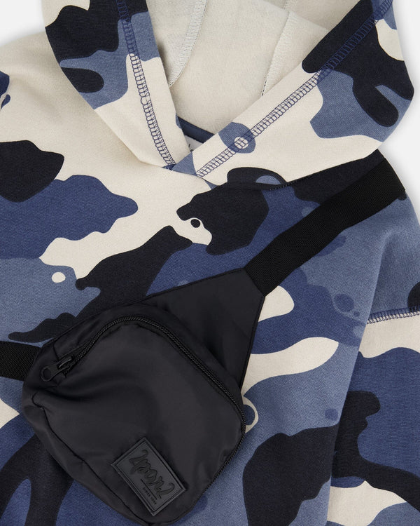 Hooded Fleece Sweatshirt With Crossbody Bag Blue Camouflage - H20U41_092