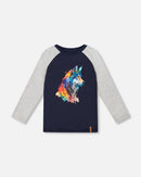 Long Raglan Sleeve Jersey Tee Navy Blue - H20U70_481