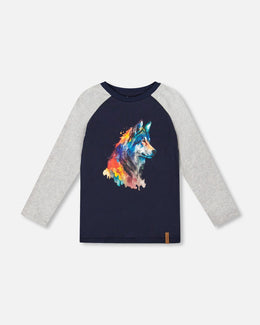 Long Raglan Sleeve Jersey Tee Navy Blue - H20U70_481
