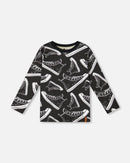 Long Sleeve Organic Cotton Allover Print Tee Black - H20U71_999