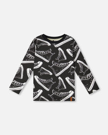Long Sleeve Organic Cotton Allover Print Tee Black - H20U71_999