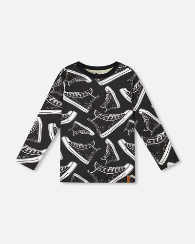 Long Sleeve Organic Cotton Allover Print Tee Black - H20U71_999