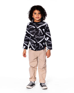 Long Sleeve Organic Cotton Allover Print Tee Black - H20U71_999