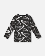 Long Sleeve Organic Cotton Allover Print Tee Black - H20U71_999