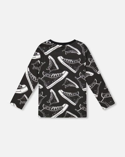 Long Sleeve Organic Cotton Allover Print Tee Black - H20U71_999