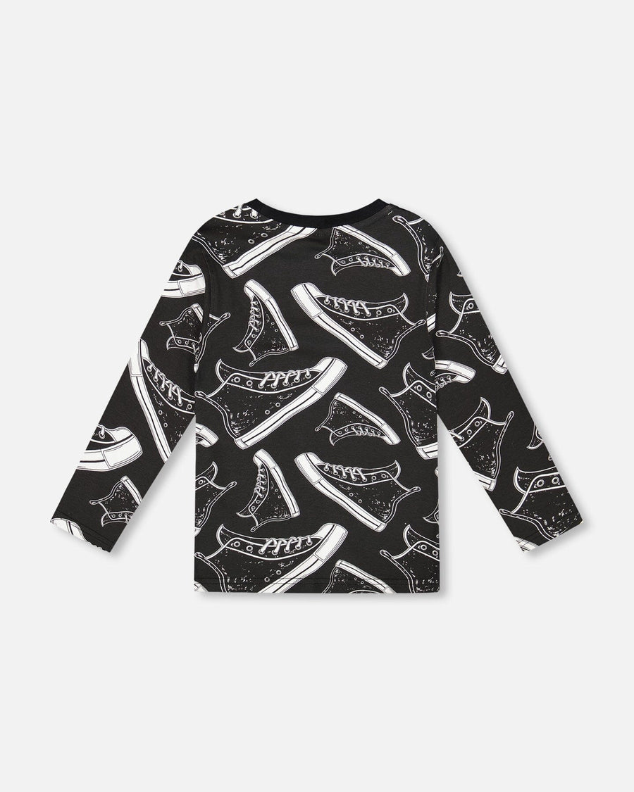 Long Sleeve Organic Cotton Allover Print Tee Black - H20U71_999