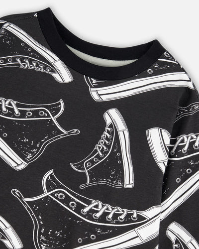 Long Sleeve Organic Cotton Allover Print Tee Black - H20U71_999