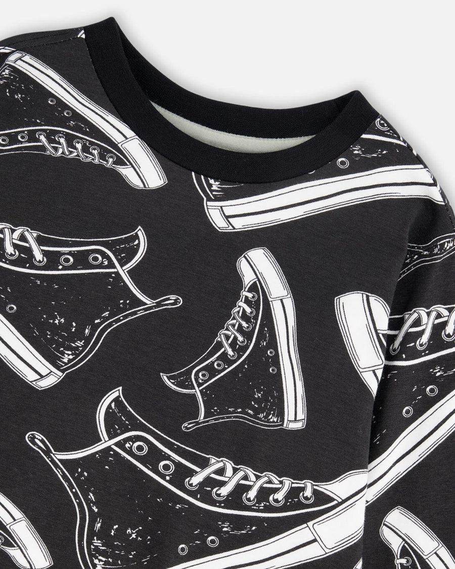 Long Sleeve Organic Cotton Allover Print Tee Black - H20U71_999
