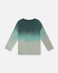 Long Sleeve Organic Cotton Gradient Jersey Tee Bottle Green - H20U72_292