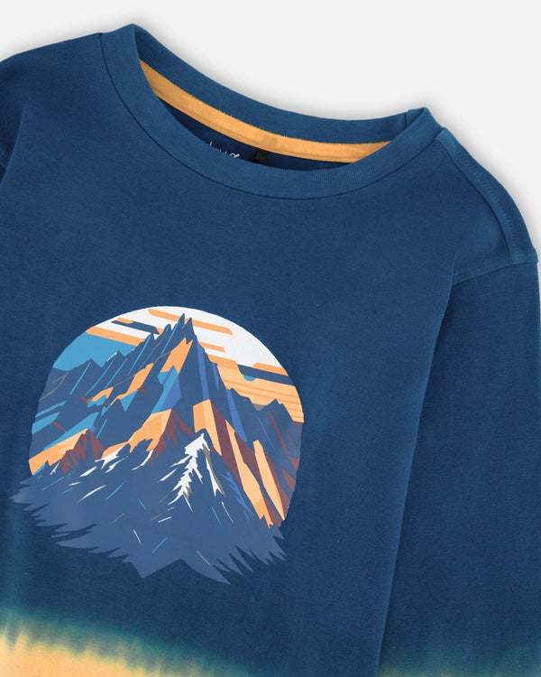 Long Sleeve Organic Cotton Gradient Jersey Tee Dark Teal - H20U72_979